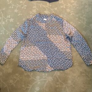 NIC+ZOE Navy, White & Coral Printed Long-Sleeve Blouse
